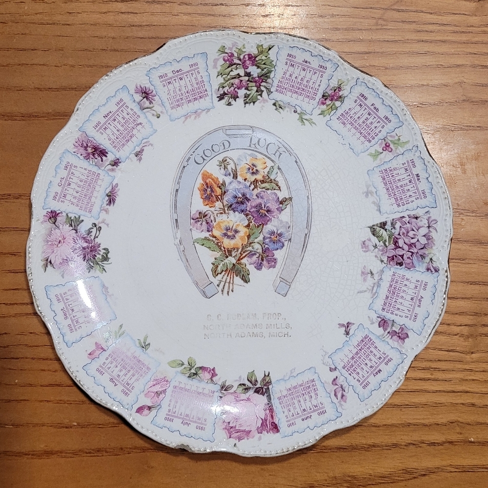 Antique 1910 Monthly Calendar Good Luck Wedding Plate